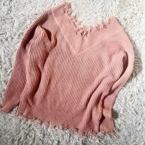 Pink Zenana Cottage Core Whimsical Goth Grunge Cozy Fairy Distressed Sweater